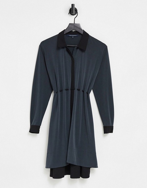 French Connection Ren Cupro Mix Shirt Dress in Black