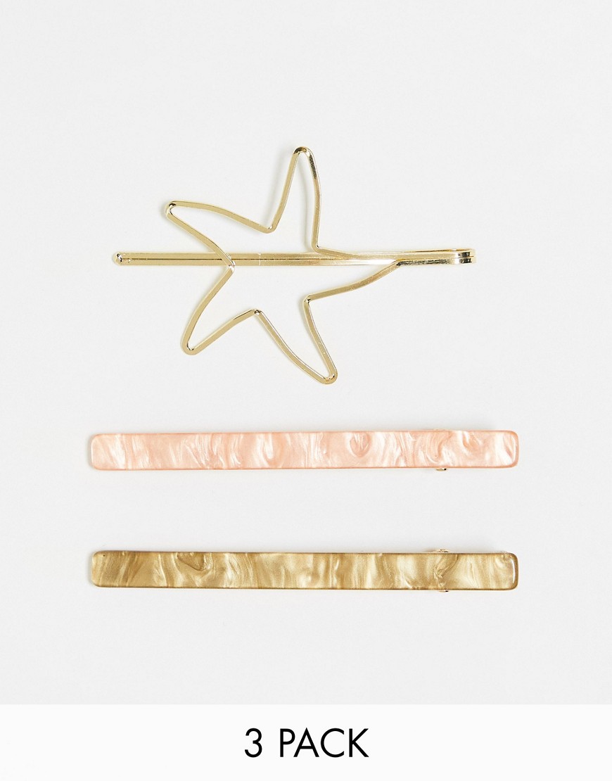 French Connection resin and star hair clip set-Gold