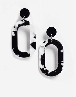 French Connection resin hoop earrings in black and white-Multi