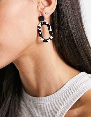French Connection resin statement earrings in black and white