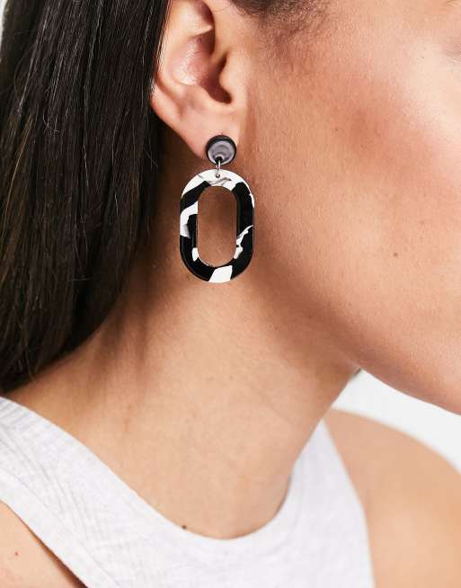 French Connection resin statement earrings in black and white, 4 of 4