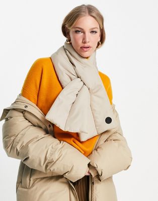 French Connection reversible nylon puffer scarf in soft taupe and yellow