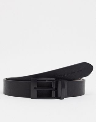 French Connection reversible square buckle leather belt in Black and Navy