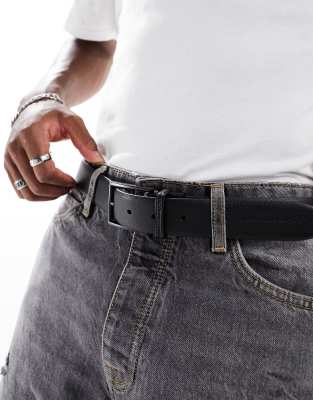 French Connection French Connection reversible square buckle leather belt in black/navy