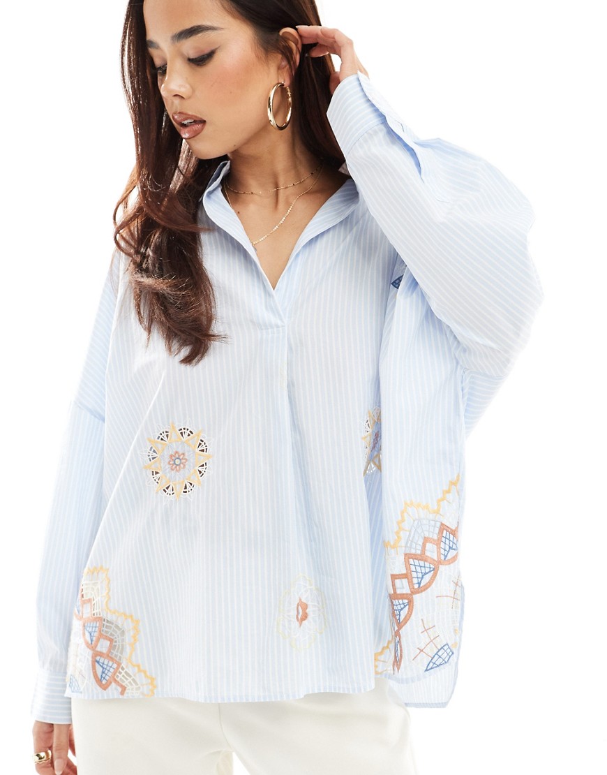 French Connection Rhodes poplin shirt in blue floral