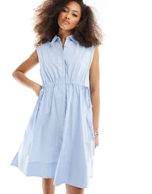 French Connection Rhodes Poplin Shirt Mini Dress In Light Blue