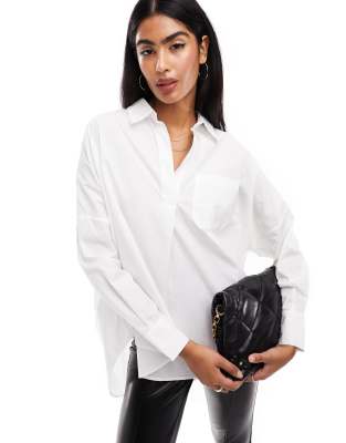 French Connection Rhodes poplin shirt with removable back button detail in white