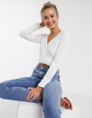 French Connection ribbed jersey wrap top