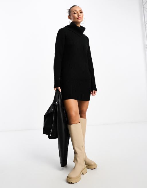 French Connection ribbed mini knit dress in black | ASOS
