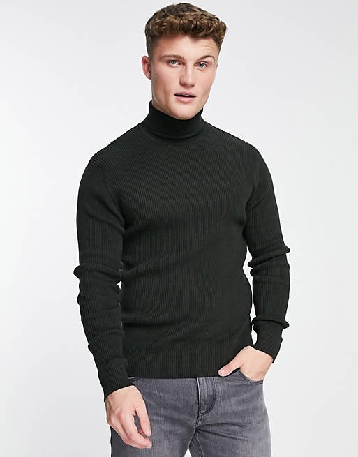 French Connection ribbed roll neck jumper in dark green