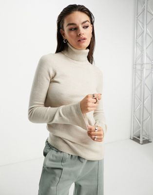 French Connection ribbed roll neck jumper in oatmeal - ASOS Price Checker