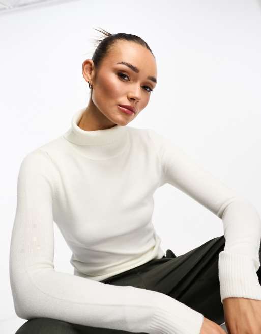 ASOS DESIGN turtle neck long sleeve rib crop top in white