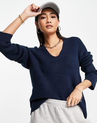 French Connection ribbed v-neck  jumper in navy