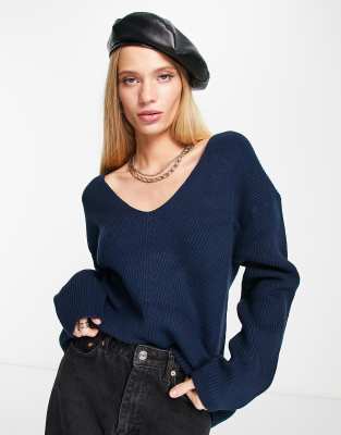 French Connection Ribbed Vneck Sweater In Navy ModeSens