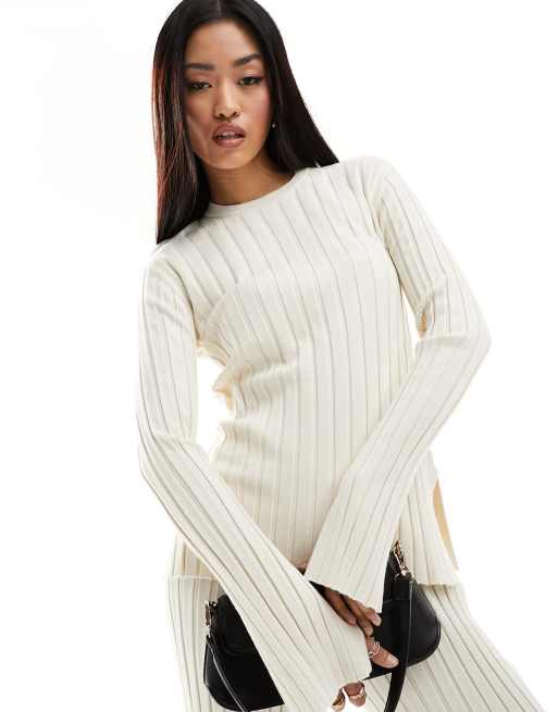 French Connection - Ribstrikket sweater i ecru - Del af sæt