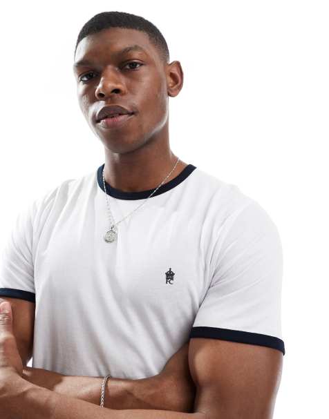 French Connection ringer logo t-shirt in white and navy