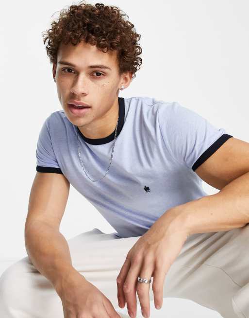 French Connection – Ringer-T-Shirt in Himmelblau
