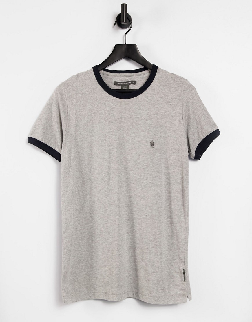French Connection ringer T-shirt in light gray-Grey