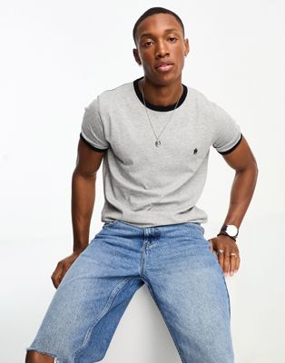 French Connection ringer t-shirt in light grey mel - ASOS Price Checker