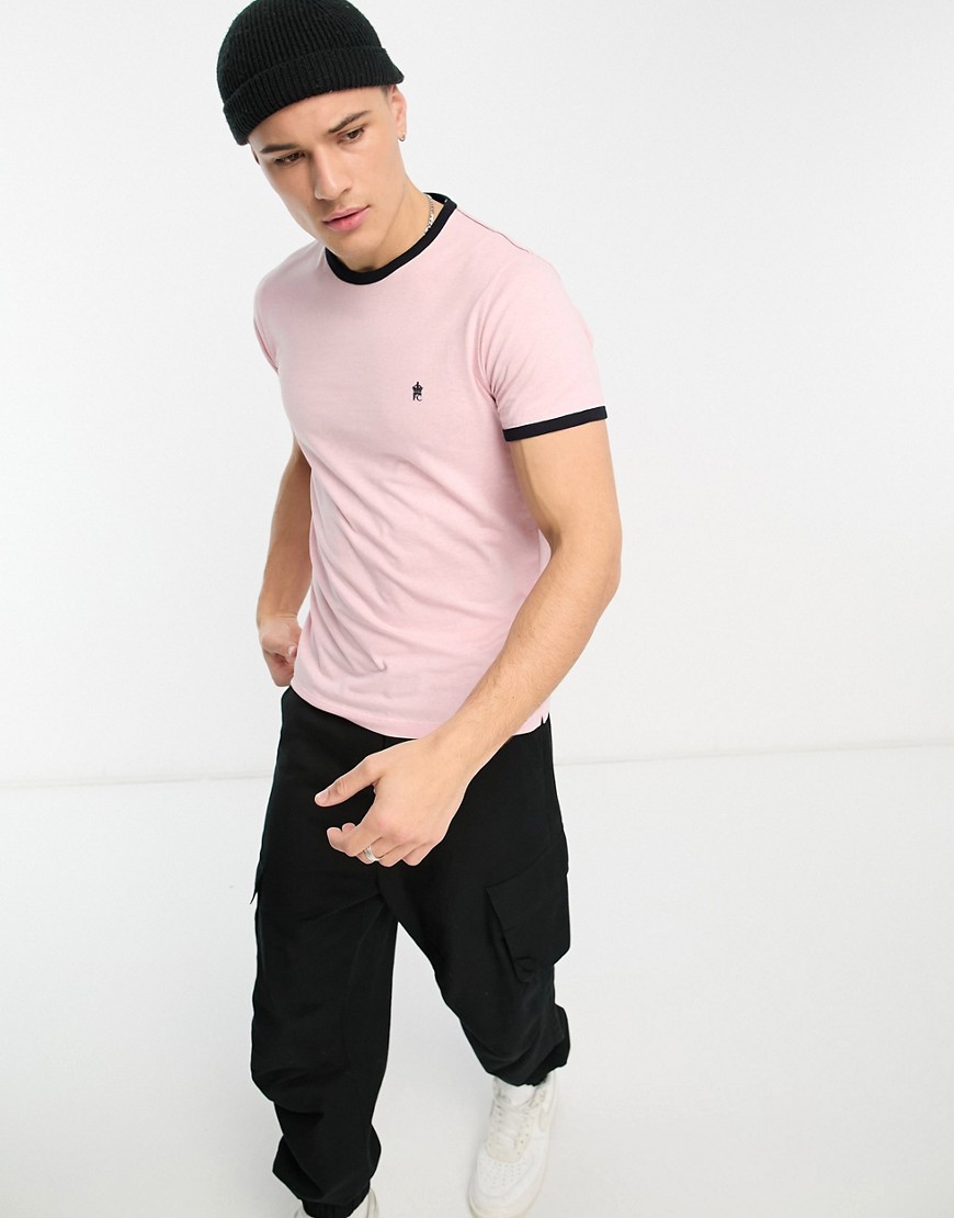 French Connection ringer t-shirt in pink & navy