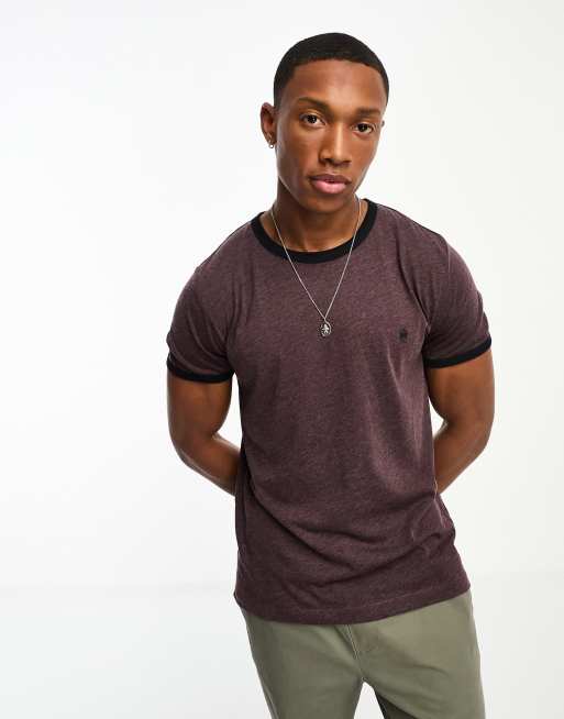 French Connection - Ringer T-shirt met in gemêleerd bordeauxrood