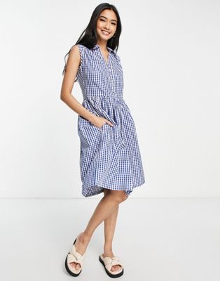 French Connection rita check sleeveles shirt dress in blue