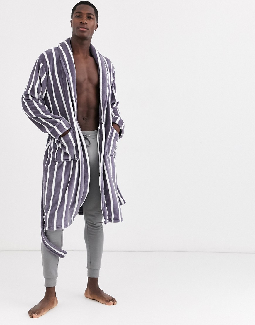 French Connection Robe In Gray Stripe-navy