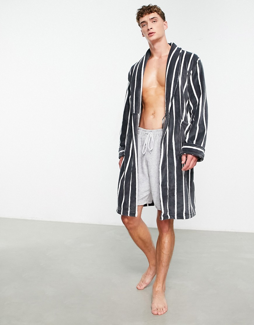 French Connection Robe In Light Gray Stripe