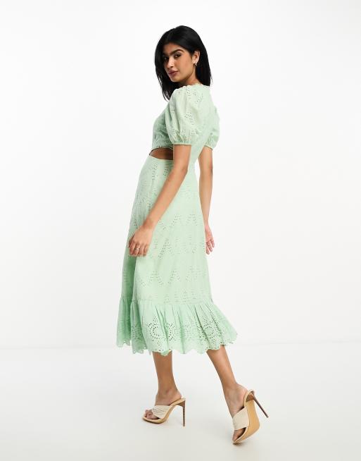 French Connection - Robe mi-longue en broderie anglaise à découpes - Menthe, 3 de 4