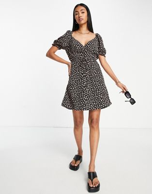 French Connection ditsy floral print mini wrap dress in black - ASOS Price Checker