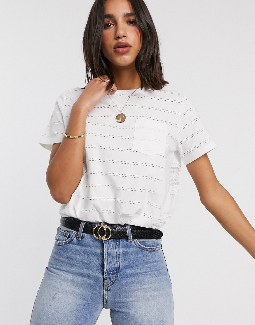 French Connection robinette jersey sleeve t-shirt in stripe-White