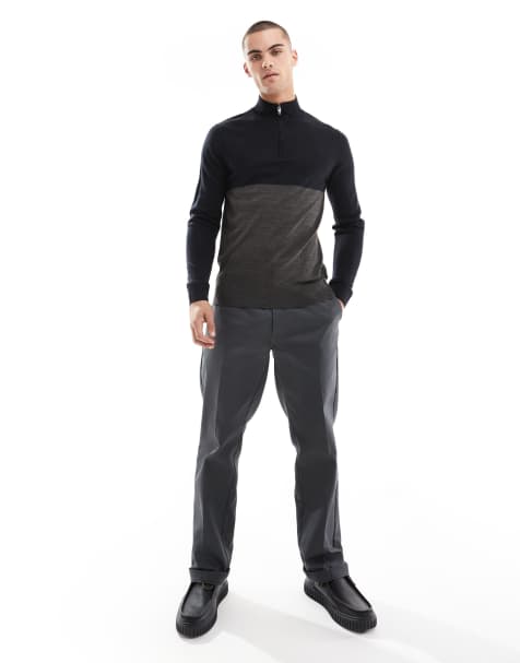 French Connection roll neck half zip jumper in contrast navy in grey - view 1