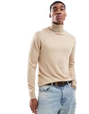 French Connection Mens French Connection roll neck jumper in camel-Neutral