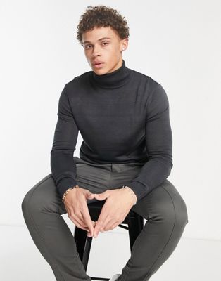 French Connection roll neck jumper in charcoal