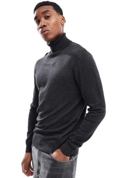 French Connection roll neck jumper in dark grey melange - view 1