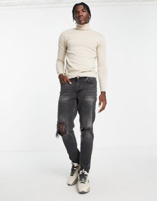 French Connection roll neck jumper in stone