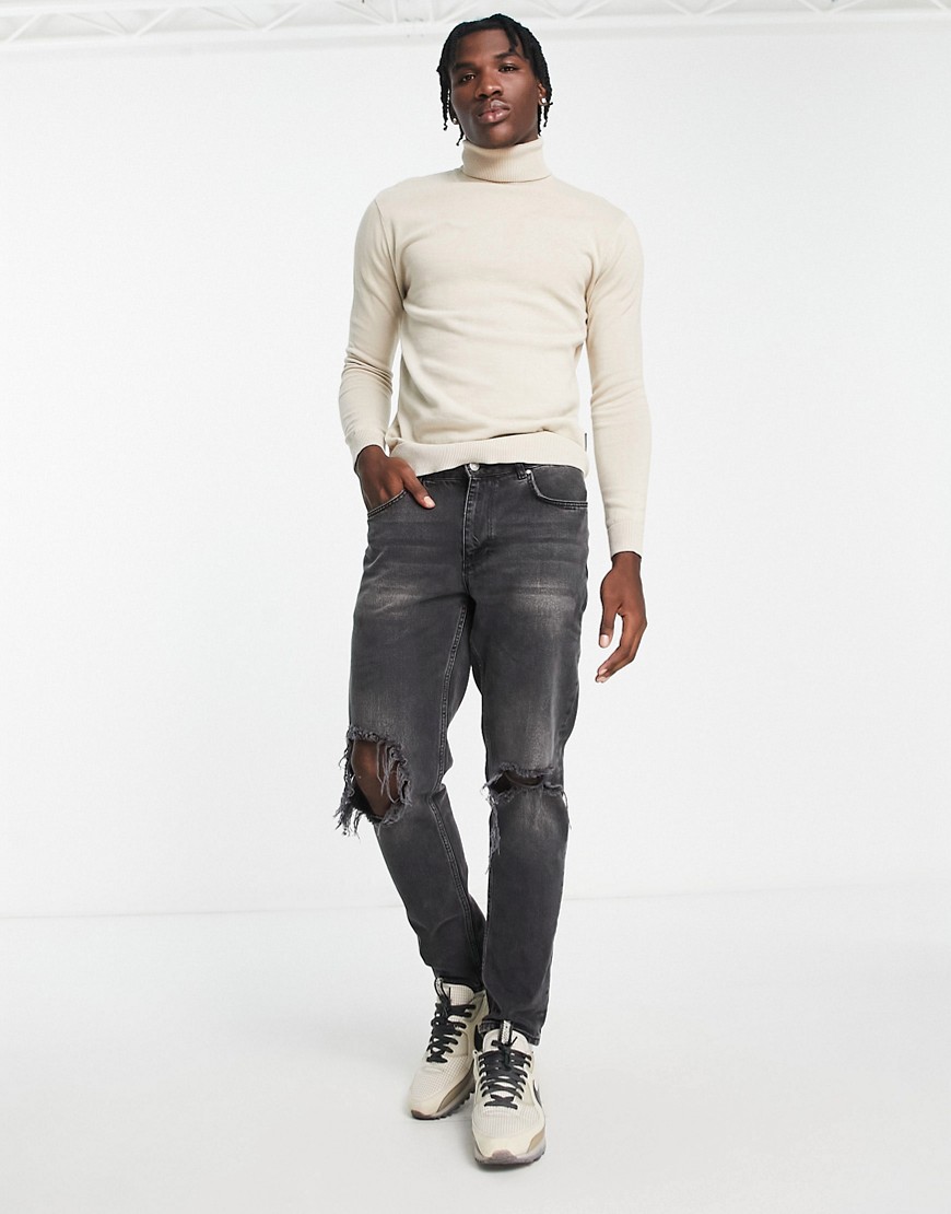French Connection roll neck jumper in stone-Neutral