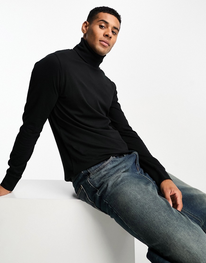 French Connection roll neck long sleeve t-shirt in black