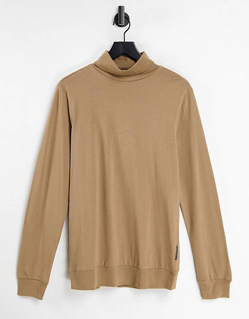 French Connection roll neck long sleeve top in camel