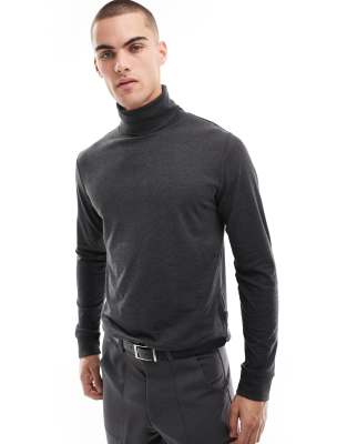 French Connection roll neck top in charcoal-Gray