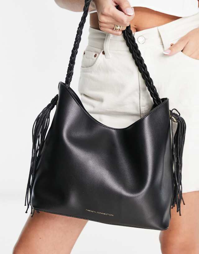 French Connection rope strap detail shoulder bag in black