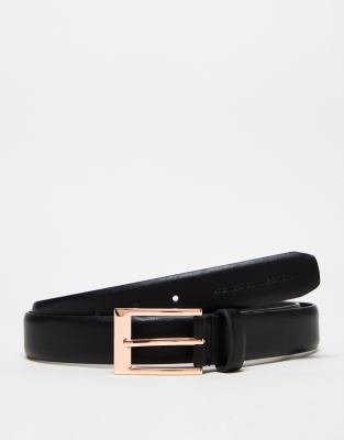 rose gold leather buckle belt in black