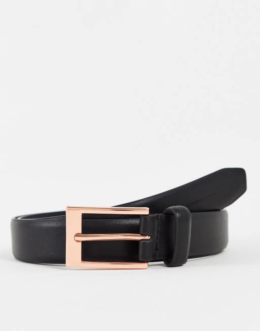 French Connection - Roségouden riem met gesp in zwart
