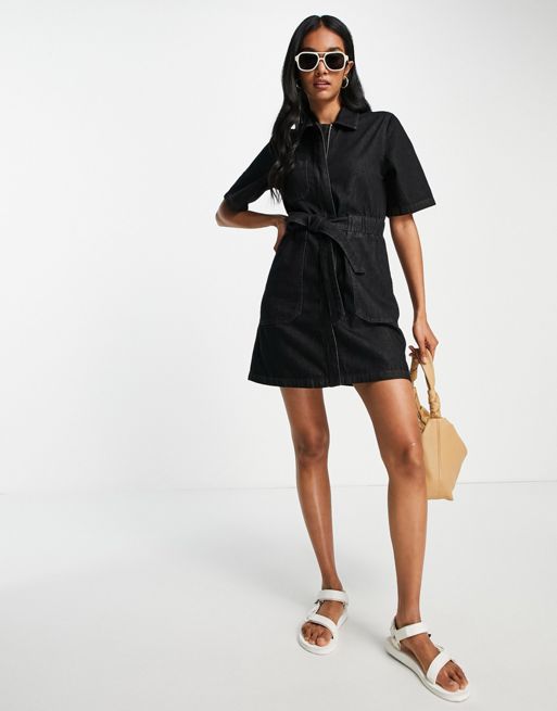French Connection rosetta denim mini dress in black - BLACK | ASOS
