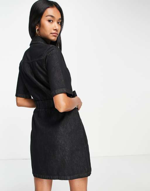 French Connection rosetta denim mini dress in black BLACK ASOS