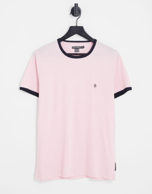 French Connection – Różowy T-shirt z kontrastową lamówką