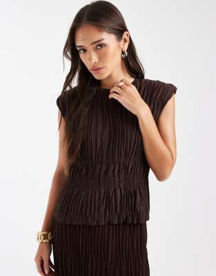 French Connection French Connection ruch detail pleated sleeveless top co-ord in chocolate-Brown
