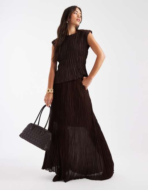French Connection ruched detail pleated sleeveless top co-ord in chocolate - BROWN, 2 of 4