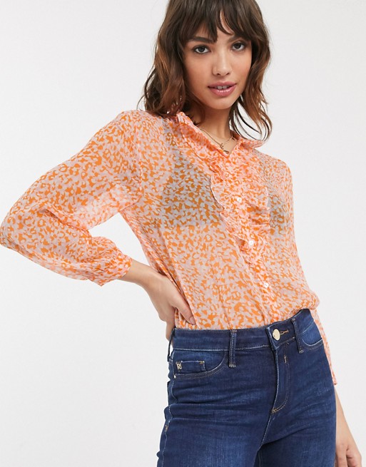 French Connection ruffle neck ditsy floral print blouse