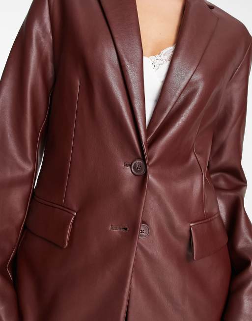 French Connection - Ruimvallende blazer in chocoladebruine PU, deel van co-ord set, 3 van 4